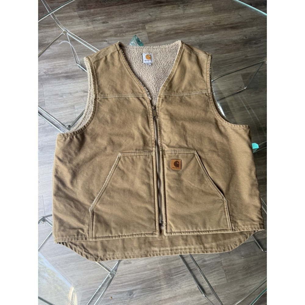 CARHARTT V26 FRB Men's Frontier Brown Duck Canvas Work Sherpa Lined Vest XL